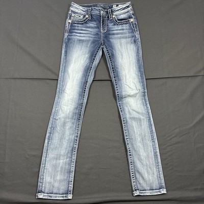Miss Me Jeans Womens Size 26 Blue Straight Mid Rise Rhinestone Pocket Denim