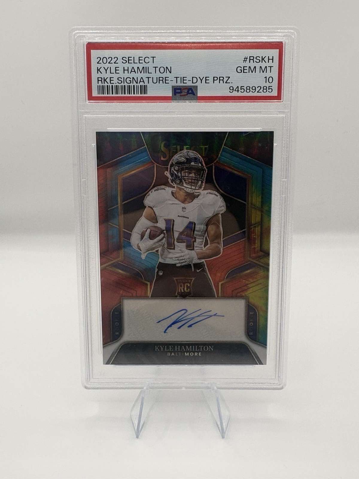 2022 Panini Select Kyle Hamilton Rookie Signature Tie-Dye Prizm Auto /25 PSA 10