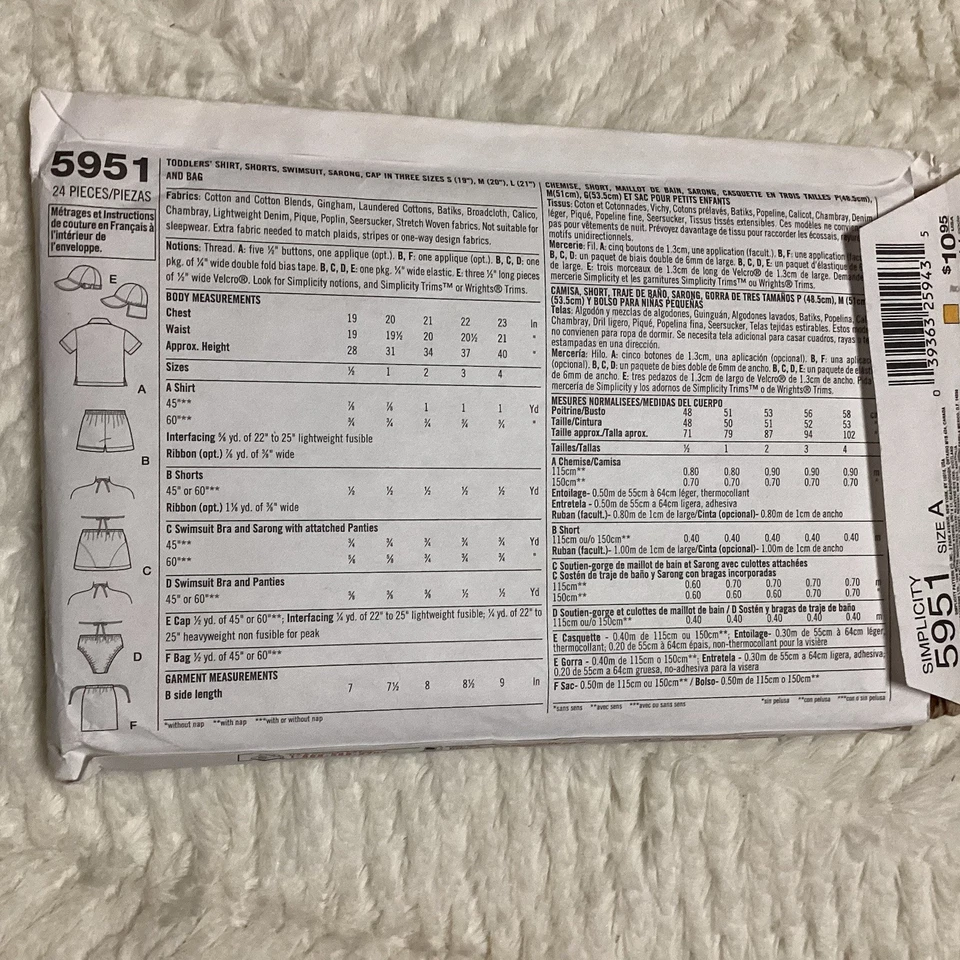 Simplicity 5951 Easy Sew 1/2,1,2,3,4 Toddler  Shirt,shorts,swimsuit  Uncut Sew - Image 2 of 2