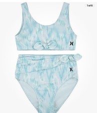 Hurley Girl's Two-Piece Wrap Tie Bikini Swim Set Swimsuit Large Blue Cloud