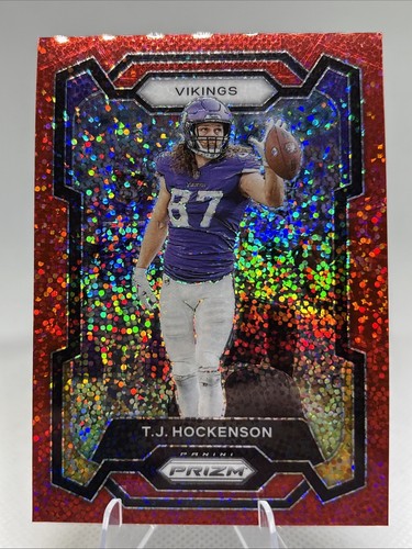 T. J. Hockenson [Red Sparkle] #198 2023 Panini Prizm card