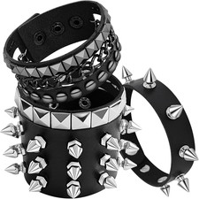 Punk Rock Studded Bracelets 4 Pck Adjustable Leather Cuff Spiked Goth Grunge Set