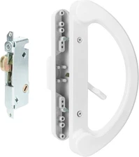 Sliding Patio Door Handle Pull Set with Mortise Lock, Full Replacement White Die