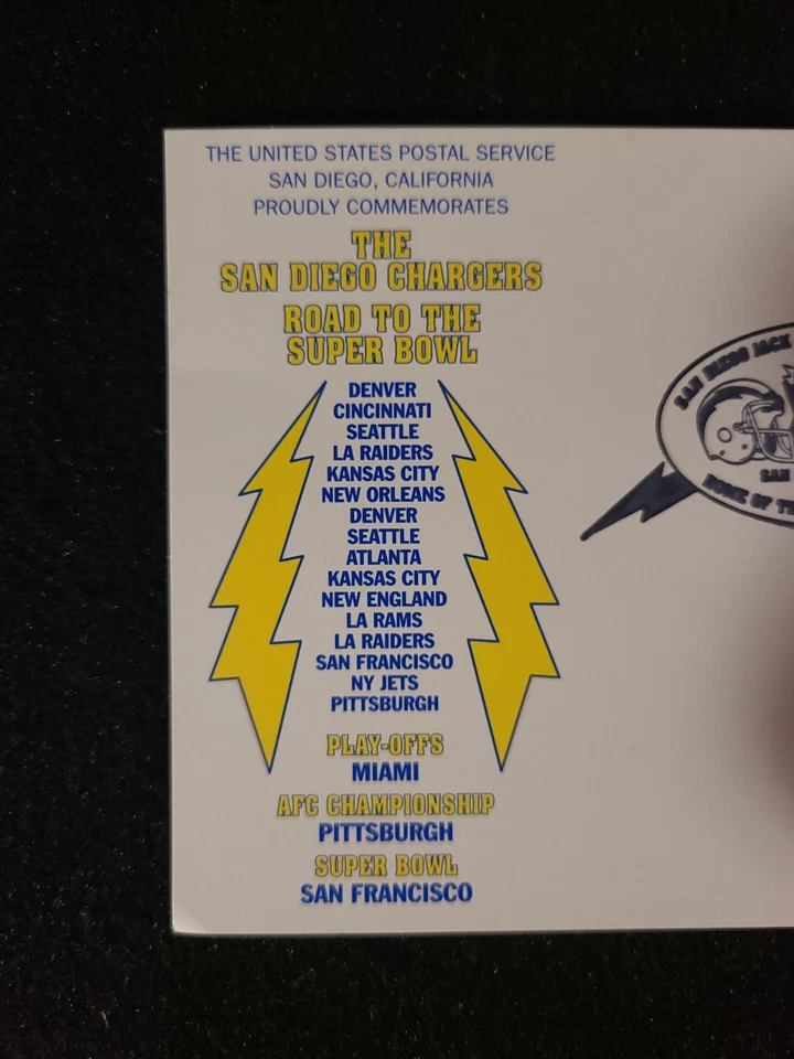 USPS Conmemorativa NFL 1995 Super Bowl XXIX Postal San Diego Chargers Raro Foto 4 de 4