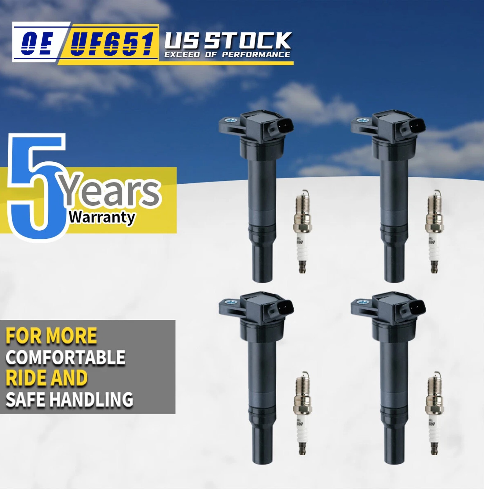 4X Ignition Coil + Plug for Hyundai Elantra Tucson Kia Forte Soul 1.8L 2.0 UF651