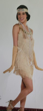 Charleston Flapper Fringed Roaring 20s Shimmering Gold Dress L/XL Women's Adult