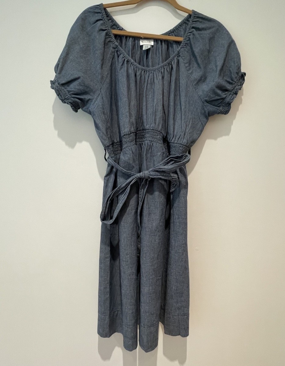 denim pregnancy dress Winter lily Reversible Relaxed fit Easy nursing zipper opening V neckline/high round neck reversible Short puffy sleeve Elastic drawstring waist Denim fabric Fabric Motherhood Maternity Womens Elastic Waist