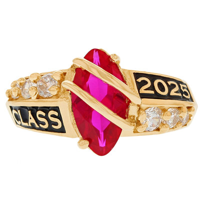 10k or 14k Yellow Gold Simulated Ruby July Birthstone 2025 Class Ring