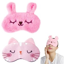 Cute Animal Character Eye Masks For Sleep, 2-Piece Set, Silk, For Children Cat 