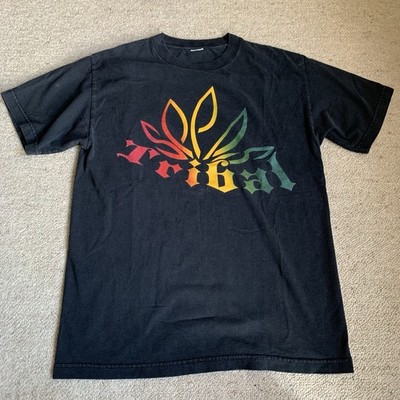 VTG Y2K Tribal Gear Rasta Colors Black Shirt Size Medium Rave Skater Hip Hop