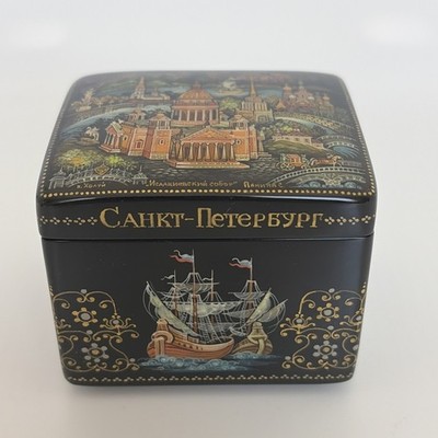Signed Kholuy Russian Lacquer Historical Miniature Box Panina St Petersburg Vtg