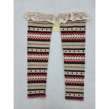 NWT A'reve Fair Isle Leg Warmers Crochet Lace Trim Boho Cottagecore Red Cream