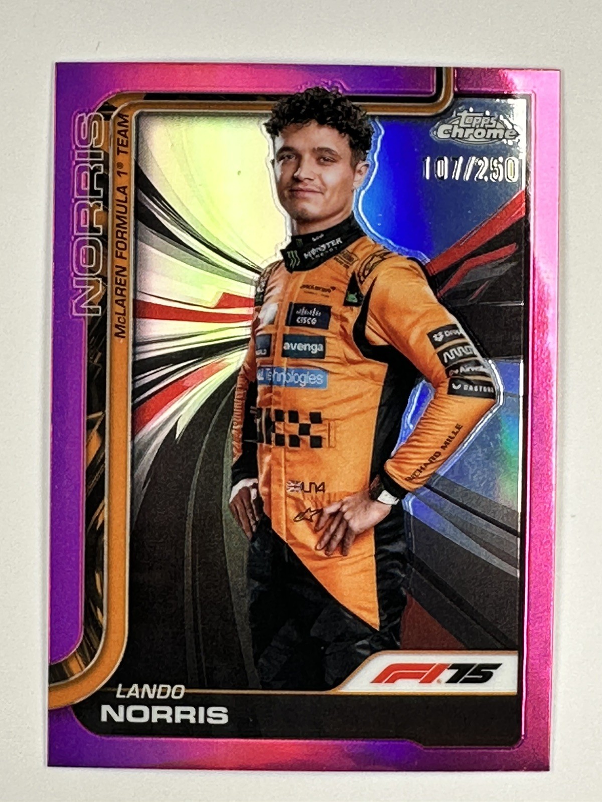 2025 Topps Chrome Formula 1 F1 Lando Norris Portrait Pink Refractor 107/250 #5