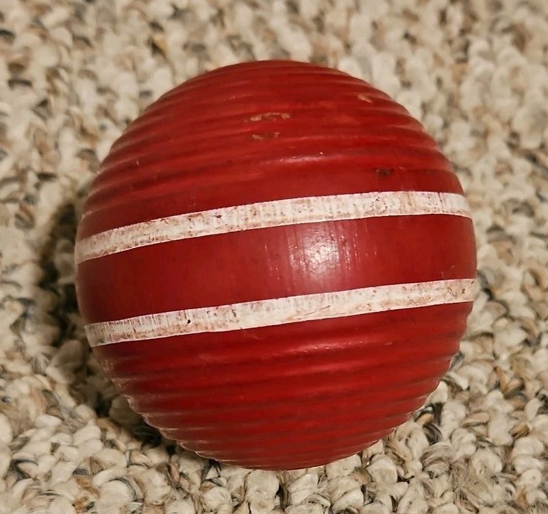 Vintage Wooden Red Ribbed Croquet Ball, 2 Stripes, 3" 