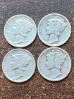 1941 1942 1943 1944 S Mercury silver dimes all extra fine coins