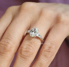 925 Silver Three Stone Engagement Ring 3 Ct Oval Cut Moissanite Ring For Her