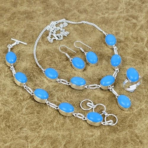 Natural Sleeping Beauty Turquoise Gemstone Jewelry Set 925 Sterling Silver Gifts