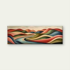 Panoramic Multicolor Abstract Wavy Line Art Canvas Print Wall Art Home Decor