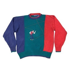 VTG Par Four Sweater Mens Sz Large Multi Color Golf Knit Crewneck Grandpa Cosby