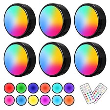 LED Puck Lights with Remote Under Cabinet Lighting, Battery 6 Pack Black