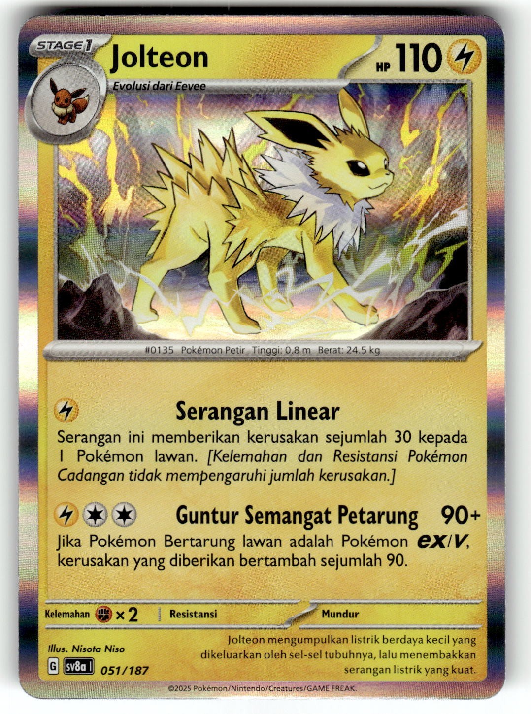 Pokemon Scarlet & Violet Sv8a Festival Terastal EX Card 51/187 Jolteon Holo