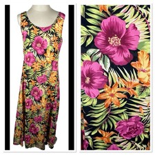 Vtg Express Floral Maxi Dress Size 7/8 Hawaiian Y2K Tropical Resort Wear Luau