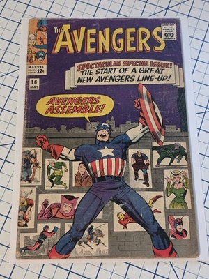 AVENGERS 16 (G-) Kirby! Scarlet Witch Quicksilver Hawkeye New Line-Up 1965