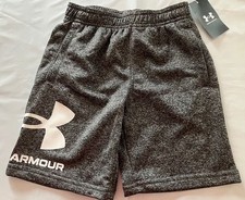 NWT Under Armour Boys Size 7 Gray Logo Athletic Shorts Terry Elastic Waist Gym