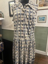 Women's Vintage teal jersey  geometric Tea Dress Sleeveless Knee Length size 14