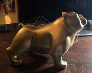English Bulldog Figurine 10 Inch Long X 7 Inch High Gold Painted