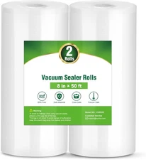 Vacuum Sealer Bags Rolls 2 Pack 8"x50' Heavy Duty for Food Saver Storage BPA Fre