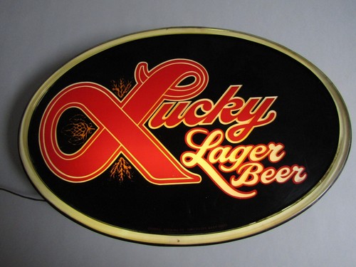 Lucky Lager Beer Lighted Sign Hanging Beer Promo Man Cave Bar Sign Tested - Picture 19 of 21