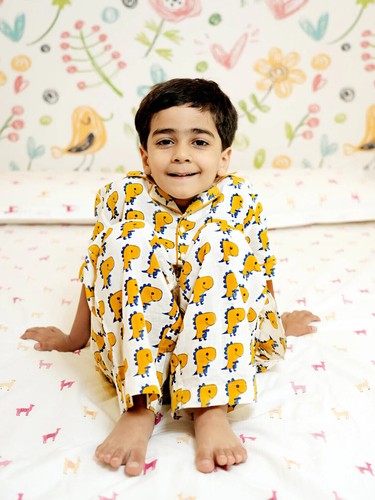 Printed Button Down Shirt & Pajama Kids Set with Half Sleeve Designer Night Wear - Picture 5 of 12