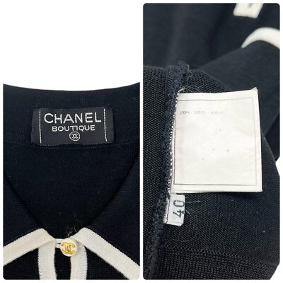 CHANEL Vintage CC Mark Logo Knit Polo Top #40 Button Black CHANEL Vintage CC Mark Logo Knit Polo Top #40 Button Black