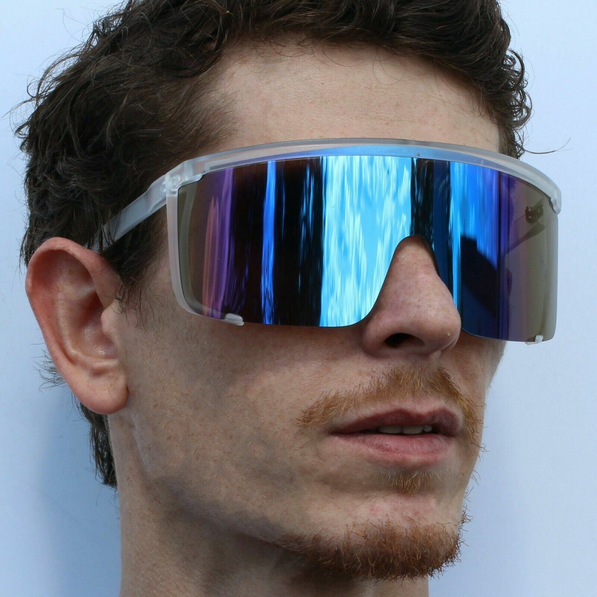 Retro Futuristic Wrap Around Sunglasses for Men Flat Top Matte