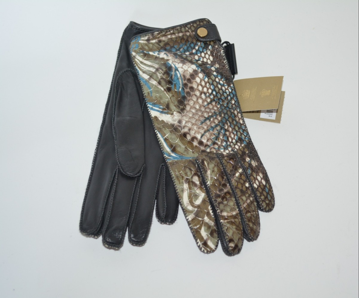 Burberry手袋 NWT BURBERRY $895 PYTHON LEATHER FLORAL PRINT GLOVES SZ 7