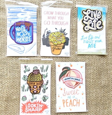 5 Motivational Postive New Iron On Patches By LOL Kathy Peach Coffee Cacti