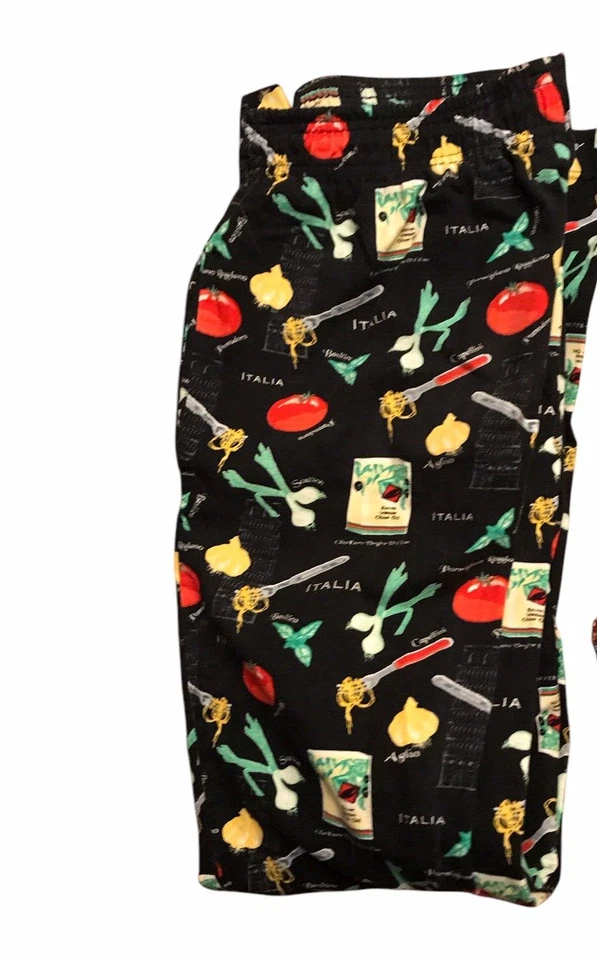 Chef Works Pants Women Medium Black Italian Vegetables Elastic Drawstring - Image 2 of 4