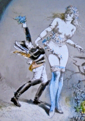 NACKTE DAME VON KLEINEM FRANZOSEN GESCHÄNDET? BRANDISHING FIG LEAF 1880S GLAS DIA