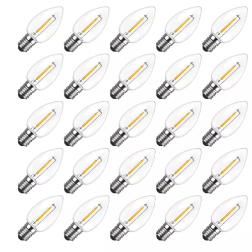 25 Pack C7 LED Christmas Light Bulb Shatterproof LED Bulbs Warm White fits E12 - Picture 1 of 17