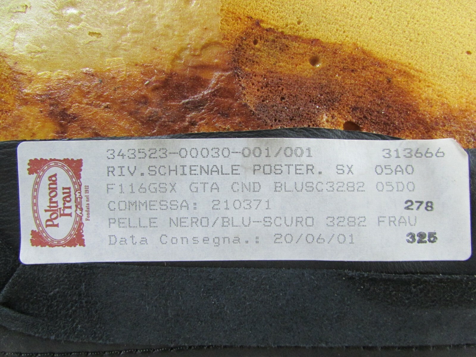 Ferrari 456, LH, Left Rear Seat Backing, Used, P/N 6572700