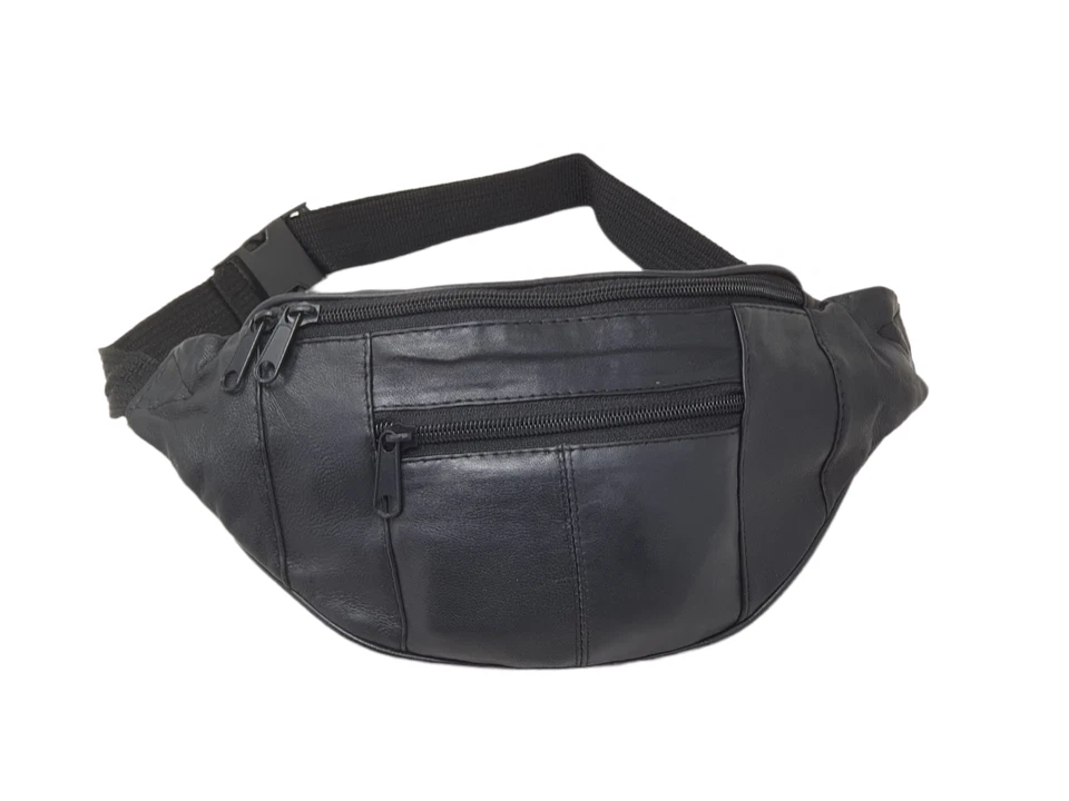 Genuine Black Leather Waist Bum Bag Money Belt Hip Pouch Holiday Travel Wallet - Image 4 of 4