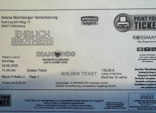 4 Ehrlich-Brothers-Tickets - Nürnberg, 4.5.2025, 11 Uhr - 3 Erwachsene, ein Kind - Bild 2 von 4