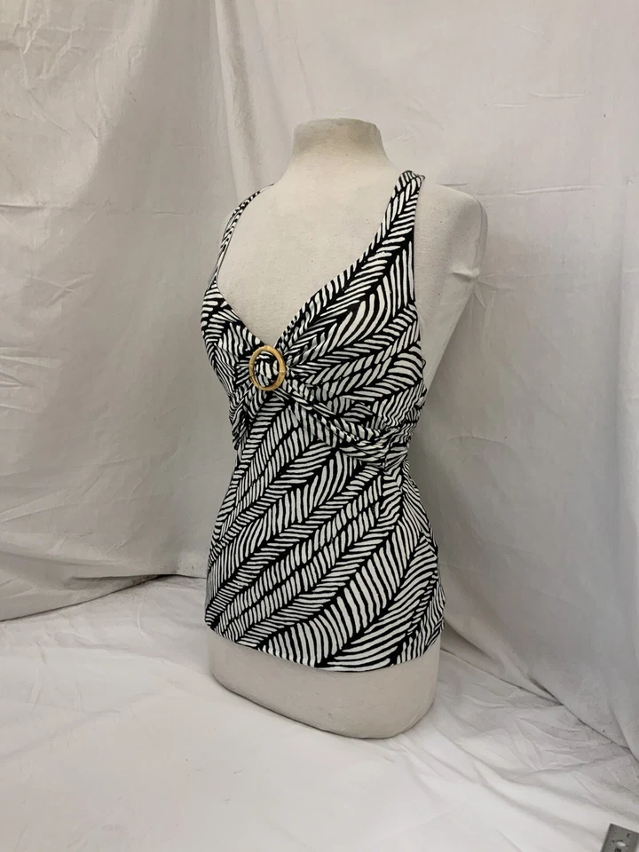 Blusa Top Halter Banana Republic XS Petite Negra Blanca Rayón Spandex YGI Q1-386 Foto 4 de 4