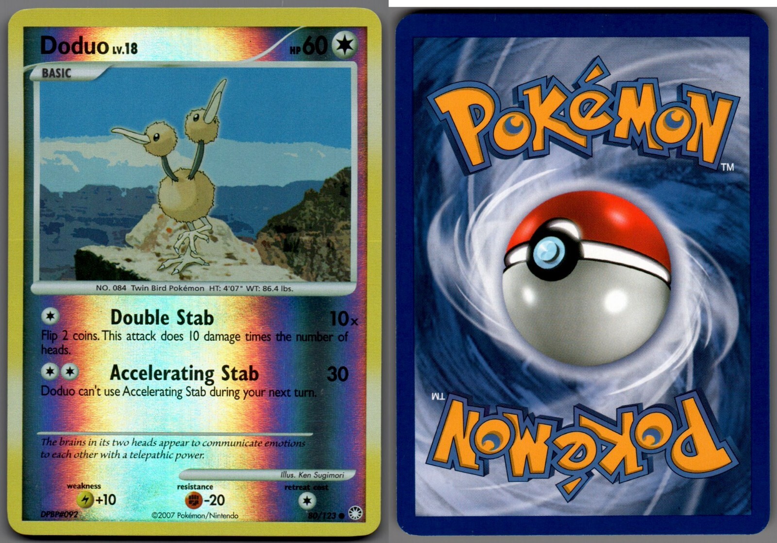2007 Pokemon, Mysterious Treasures, #80/123 Doduo, Reverse Holo Common