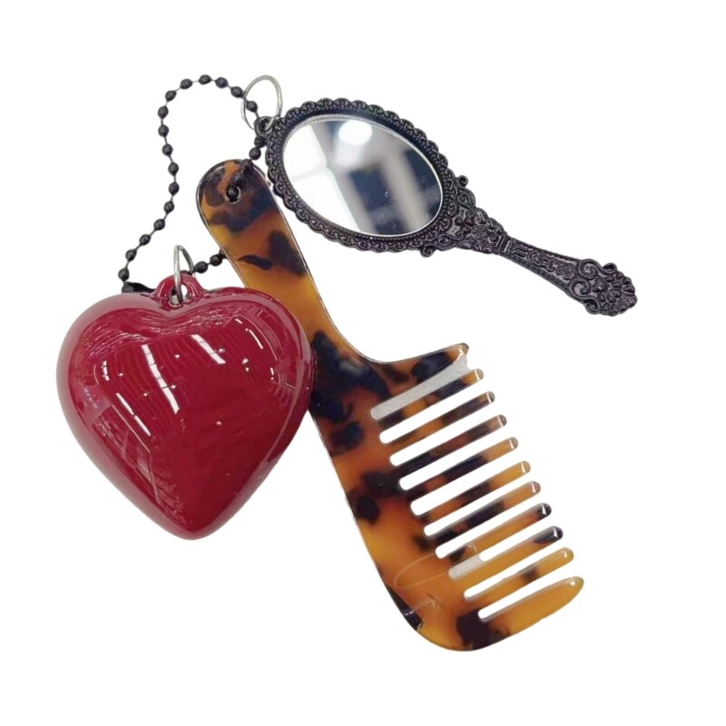 Stylish Acetate Comb Keychain with Makeup Mirror and Heart Fashionable ...