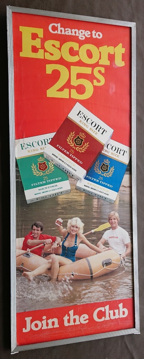 Escort Cigarette Cigarettes Sign Original 1980's Escort Red Classic 91.5 x  38cm