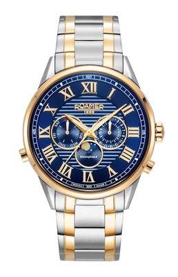 Roamer Superior Moonphase 513821 47 45 50 Herrenuhr Armbanduhr Edelstahl Blau