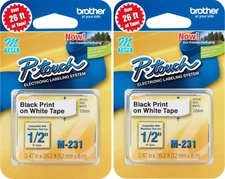 New Genuine Brother P-Touch M-231 2pk Black on White Tape Bag