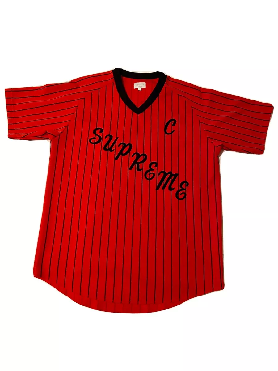 Supreme New York Baseball Jersey pinstripe sz L red Hoodie Dunk Virgil  Off-White